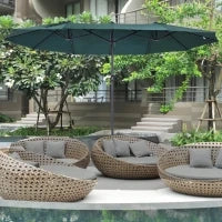Ombrellone da Giardino Doppio con Apertura a Manovella, in Acciaio e Poliestere, 455x265x238cm, Verde Scuro