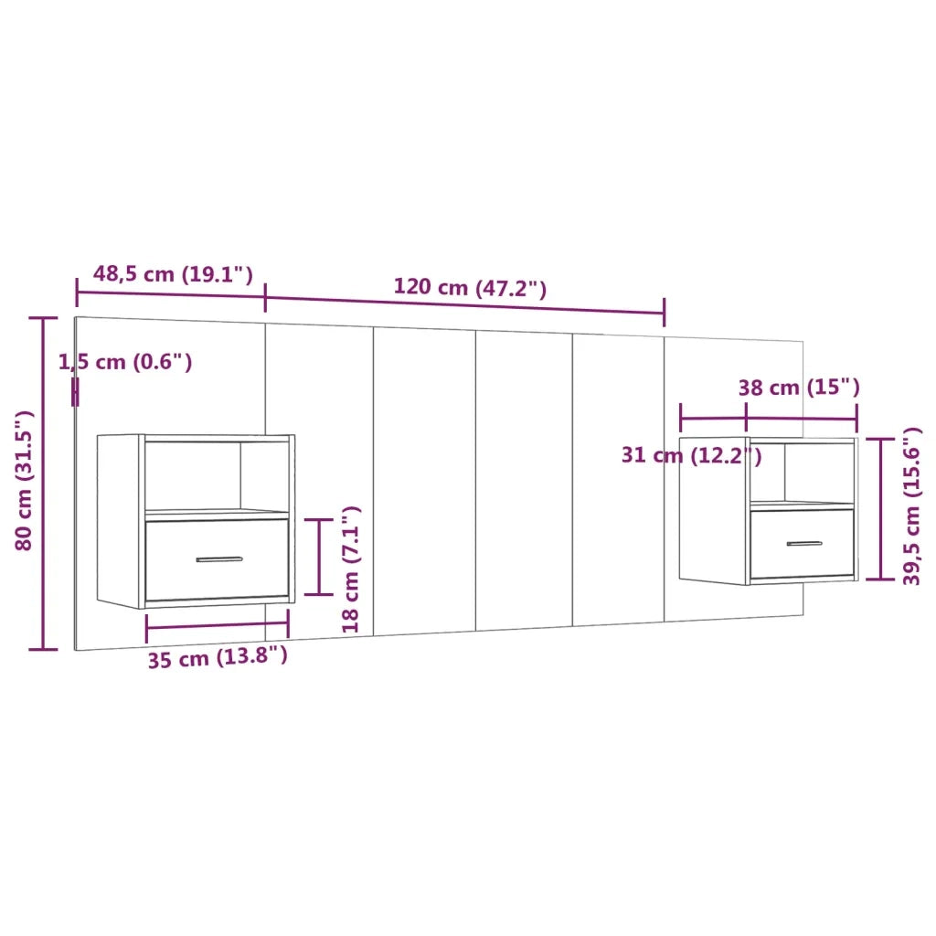 Testiera Letto con Comodini-Testiera con Contenitore Rovere Fumo in Legno Multistrato 427946
