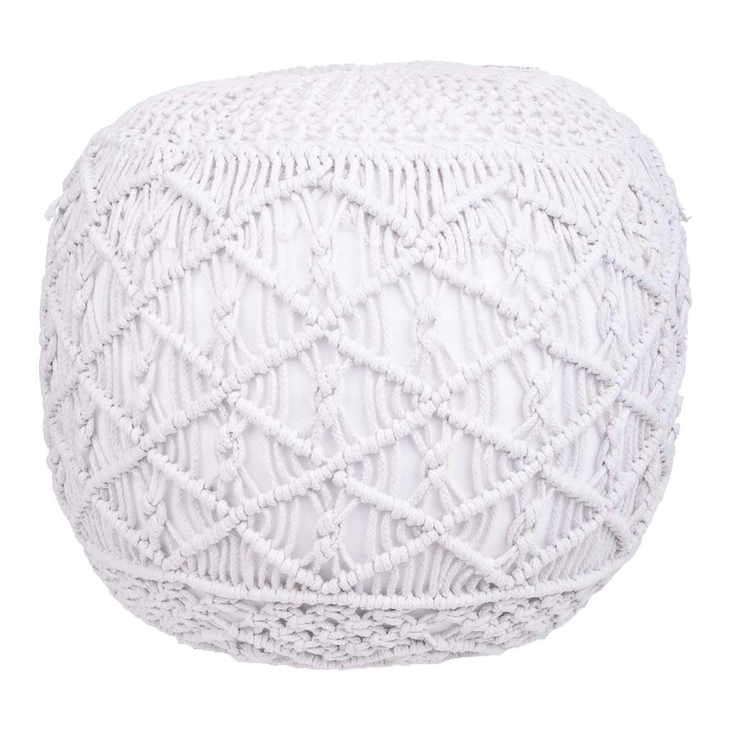 Puf in cotone intrecciato bianco 45x45x40h