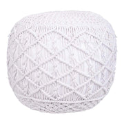 Puf in cotone intrecciato bianco 45x45x40h