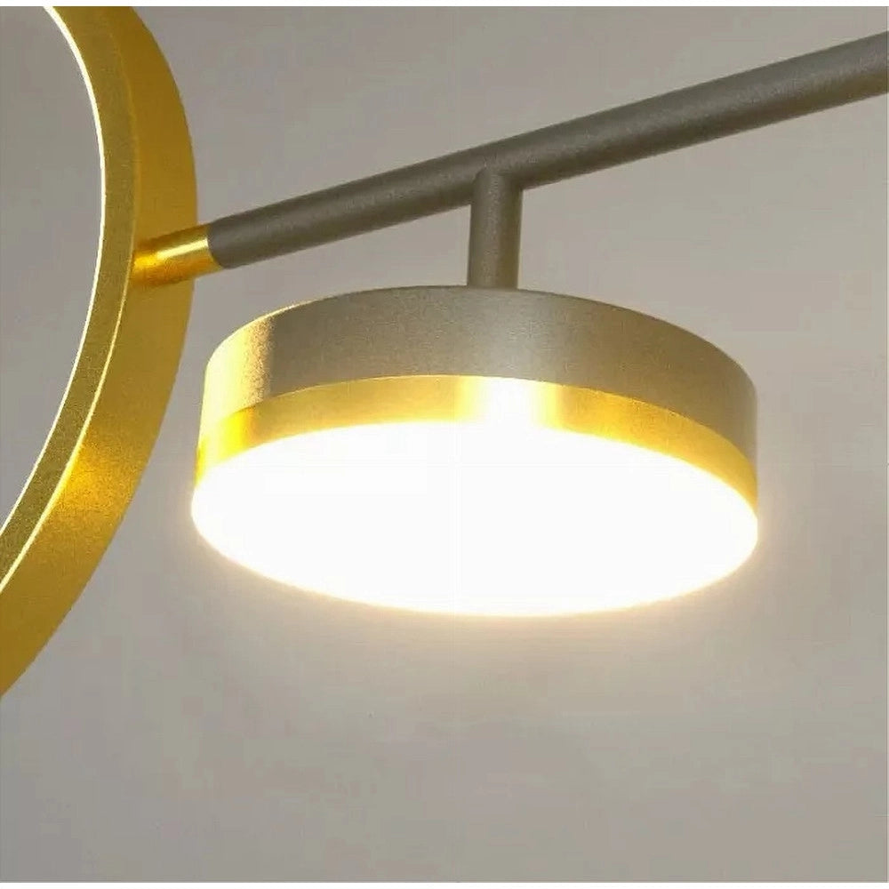 Trade Shop - Lampadario A Sospensione Led 37w Con 5 Cerchi Orizzontale Nero Oro Luce Naturale 71354 -