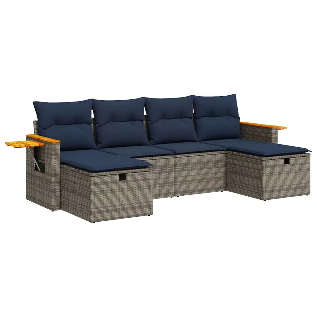 Set Divano da Giardino 6 pz con Cuscini Grigio in Polyrattan