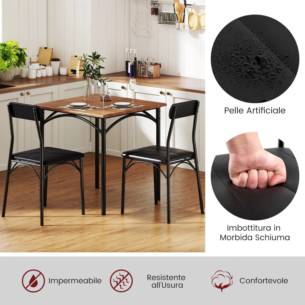 Set Tavolo e 2 Sedie, Tavolino e Sedie da Balcone con Schienali e Sedute Imbottiti, Gambe in Metallo, Mobili Salvaspazio per Cucina, Ristorante e Bistro
