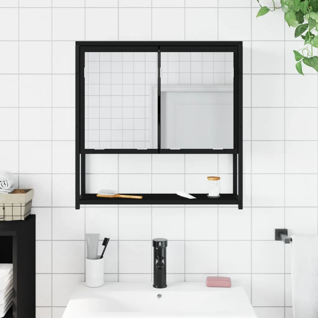 Mobile da Bagno | Armadio da bagno con Specchio Nero 60x16x60 cm Legno Multistrato
