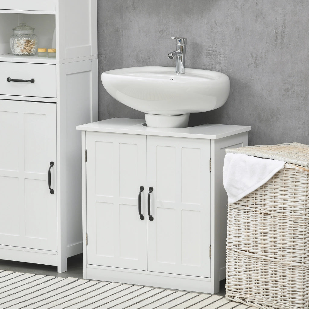 Mobiletto Bagno Sottolavabo con Anta Doppia e Ripiano Regolabile ¨C zephmum ¨C Bianco 60x30x60 cm
