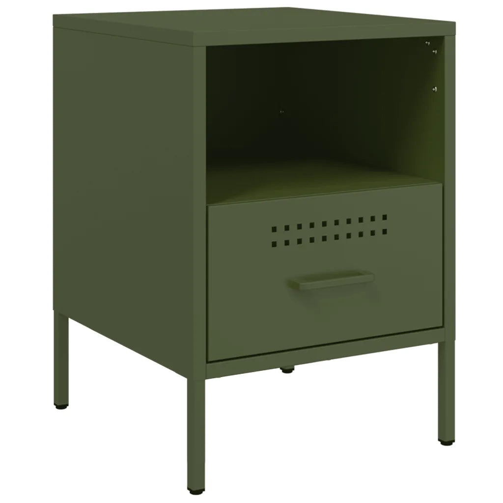 Set di 2 Comodini | Armadio da Notte | Mobiletto da notte Verde Oliva 36x39x50,5 cm in Acciaio