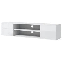 Mobile Banc TV Sospeso Stile Contemporaneo 2 Armadietti 2 Nicchie Centrali e 2 Passacavi, 140 x 30 x 30 cm, Bianco