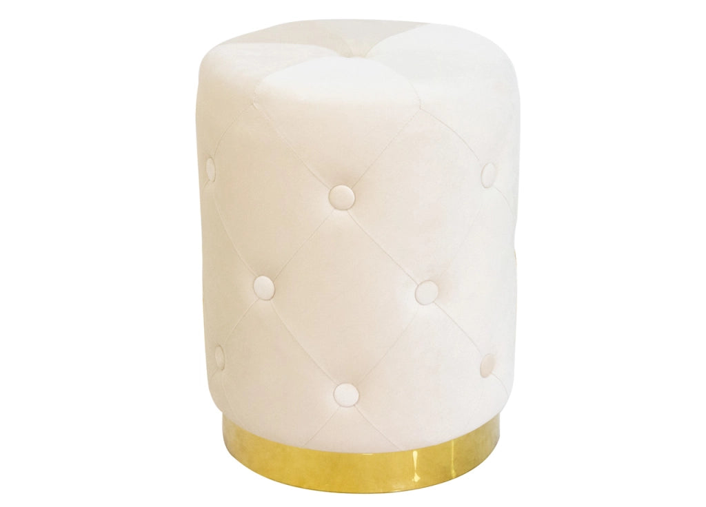 Pouf Salotto/Camera Rotondo Imbottito Modello Velvet Chic Tinta Unita - Pouf - Beige