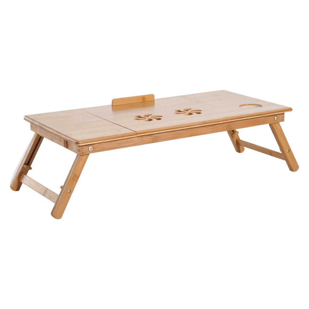 Tavolino da Letto per PC Pieghevole e Inclinabile con Cassetto. 72x35x22-30. Colore Legno