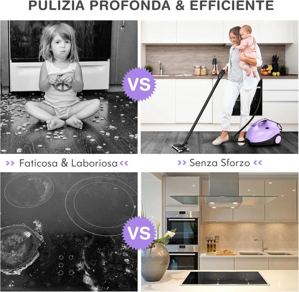2000W Pulitore a Vapore con 19 Accessori e Serbatoio da 1,5L, Vapore per Tappeti, per Pulizie Profonde Pavimenti Finestre e Macchine (viola)
