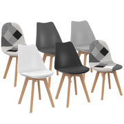 IDMarket - Set di 6 sedie SARA grigio scuro, grigio chiaro, bianco, nero e patchwork nero, grigio e bianco