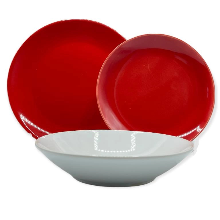 Servizio di Piatti da Tavola in Ceramica Rosso e Bianco 18 Pezzi