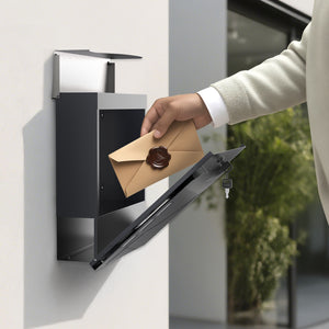 Cassetta postale con vano portagiornale V28 antracite e acciaio inox 370 x 102 x 370 mm