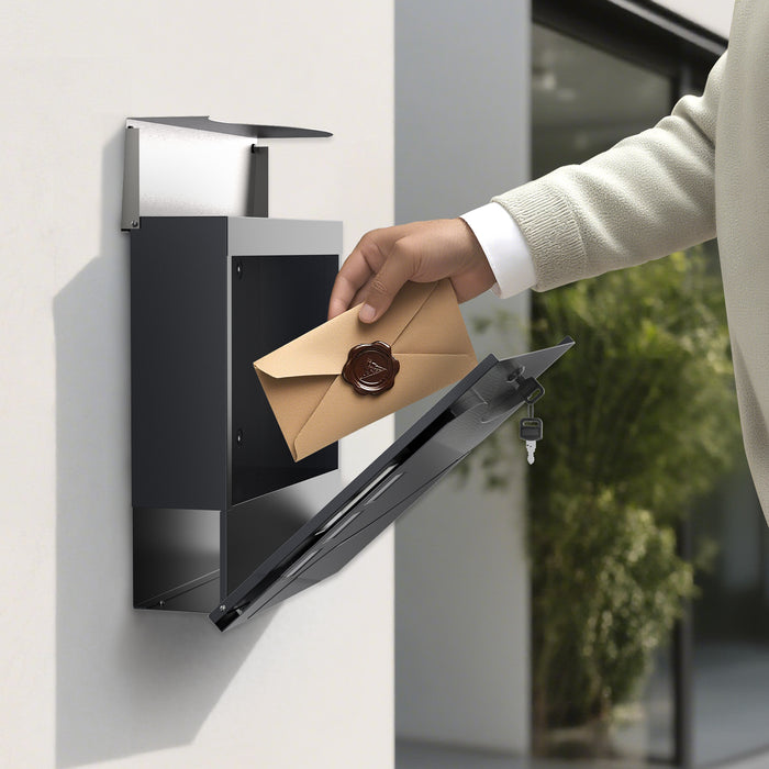 Cassetta postale con vano portagiornale V28 antracite e acciaio inox 370 x 102 x 370 mm