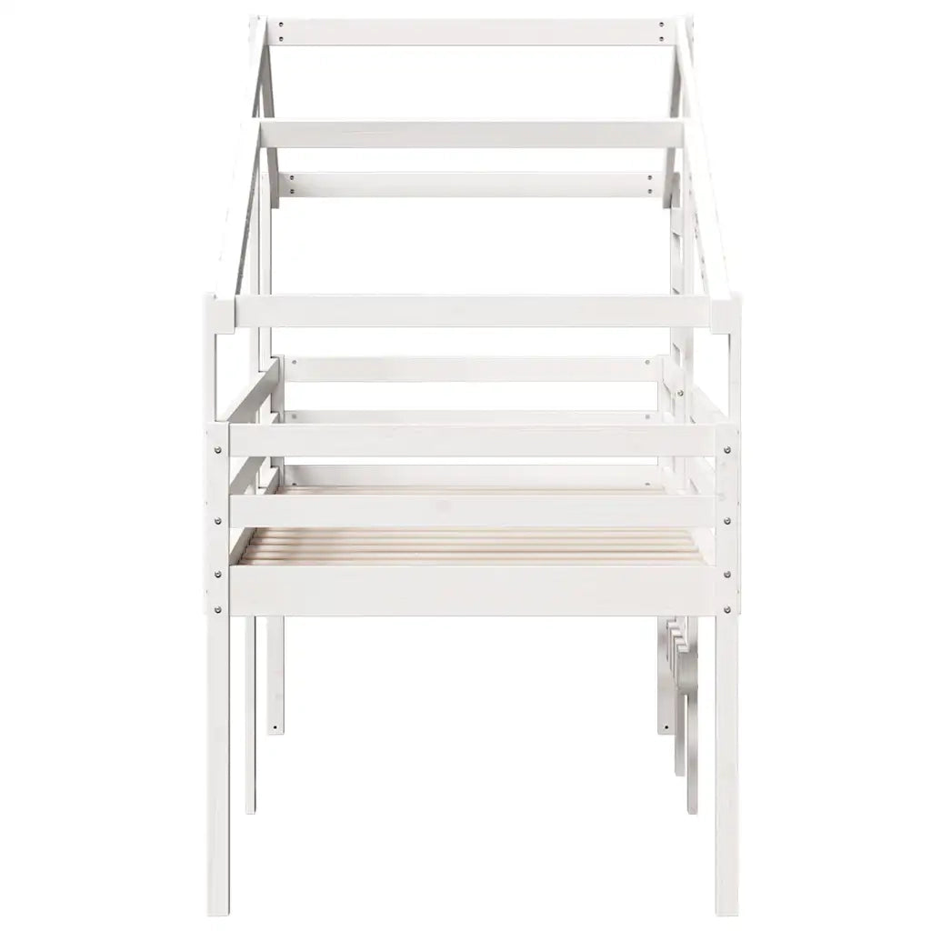 Letto singolo | Letto per adulti | Letto a Soppalco con Tetto Bianco 90x200 cm in Legno di Pino