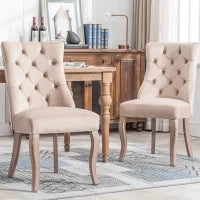 Set di 2 sedie imbottite per sala da Pranzo in Velluto con Schienale alto trapuntato a bottoni , 51x47x97 cm, Beige