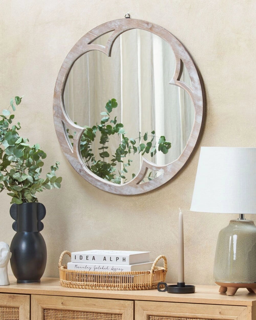 Specchio da parete Bianco di marrone chiaro di abete cinese ø 60 Rotondo Decorativo a parete Pezzo d'arredo