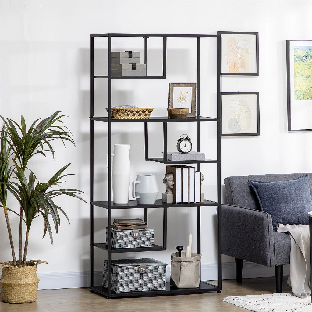 Libreria 7 Livelli in Truciolato e Acciaio ¨C Minimal ¨C 83x34x180 cm Nero
