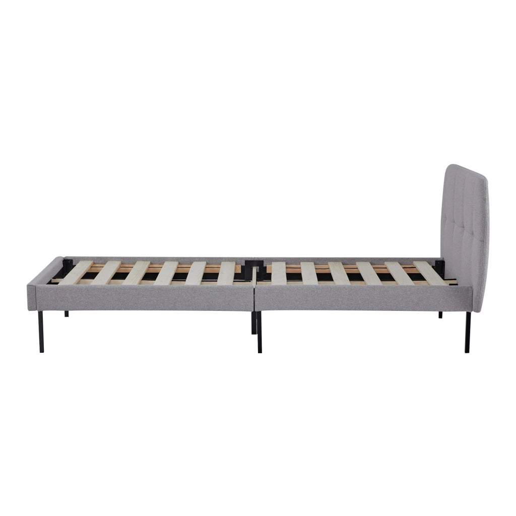Letto Singolo Porvoo 90x200 cm Testiera Imbottita Rivestimento in Tessuto - Grigio [en.casa]