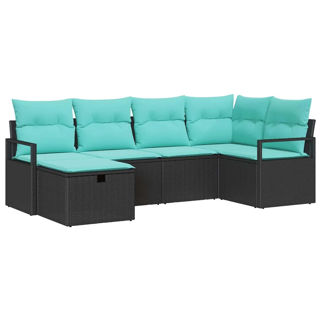 Set di divani con cuscino 6 pcs Nero e Turchese polyrattan