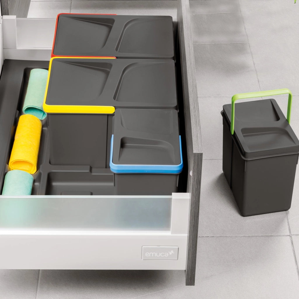 Base 3 Posti per Pattumiera Differenziata per Cassetti Cucina 80 cm in Plastica Emuca Grigio
