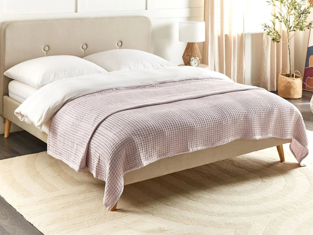 Copriletto in cotone rosa 220 x 240 cm con motivo a quadretti, decorativo, per il soggiorno e la camera da letto.