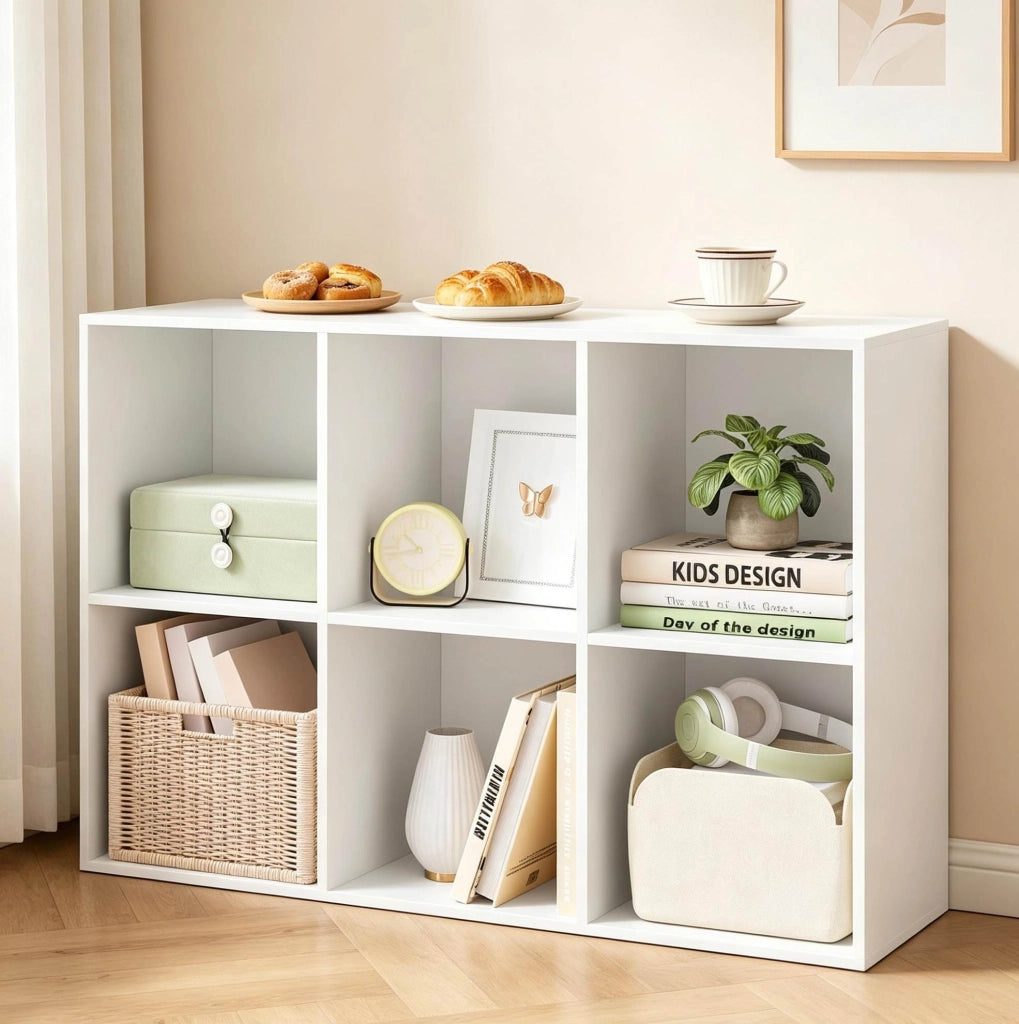 Libreria a cubi 6 scomparti in legno ingegnerizzato bianco