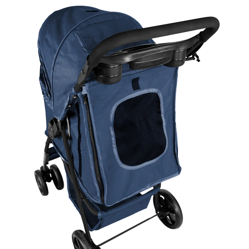 Passeggino Animali Pieghevole Blu Cane Gatto Tettuccio Antipioggia