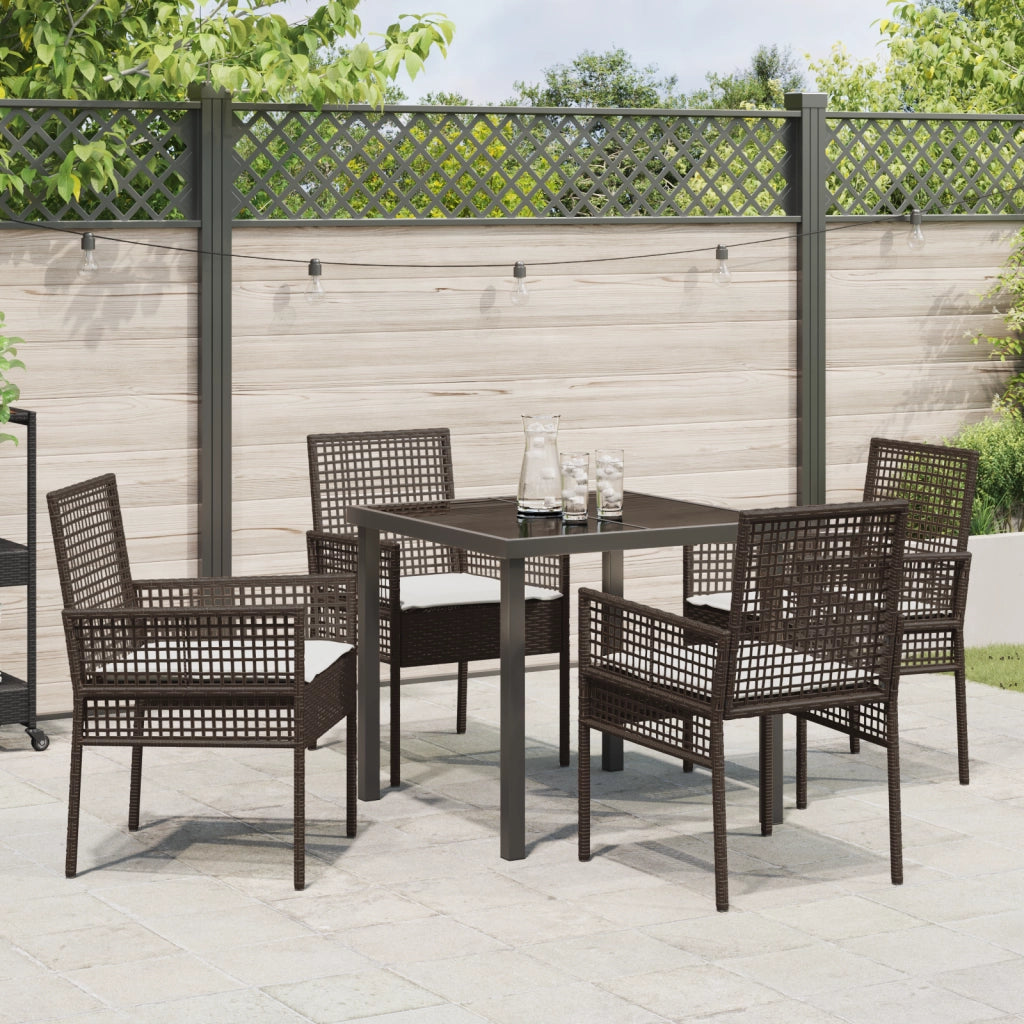 Set pranzo giardino con cuscini Marrone Polyrattan