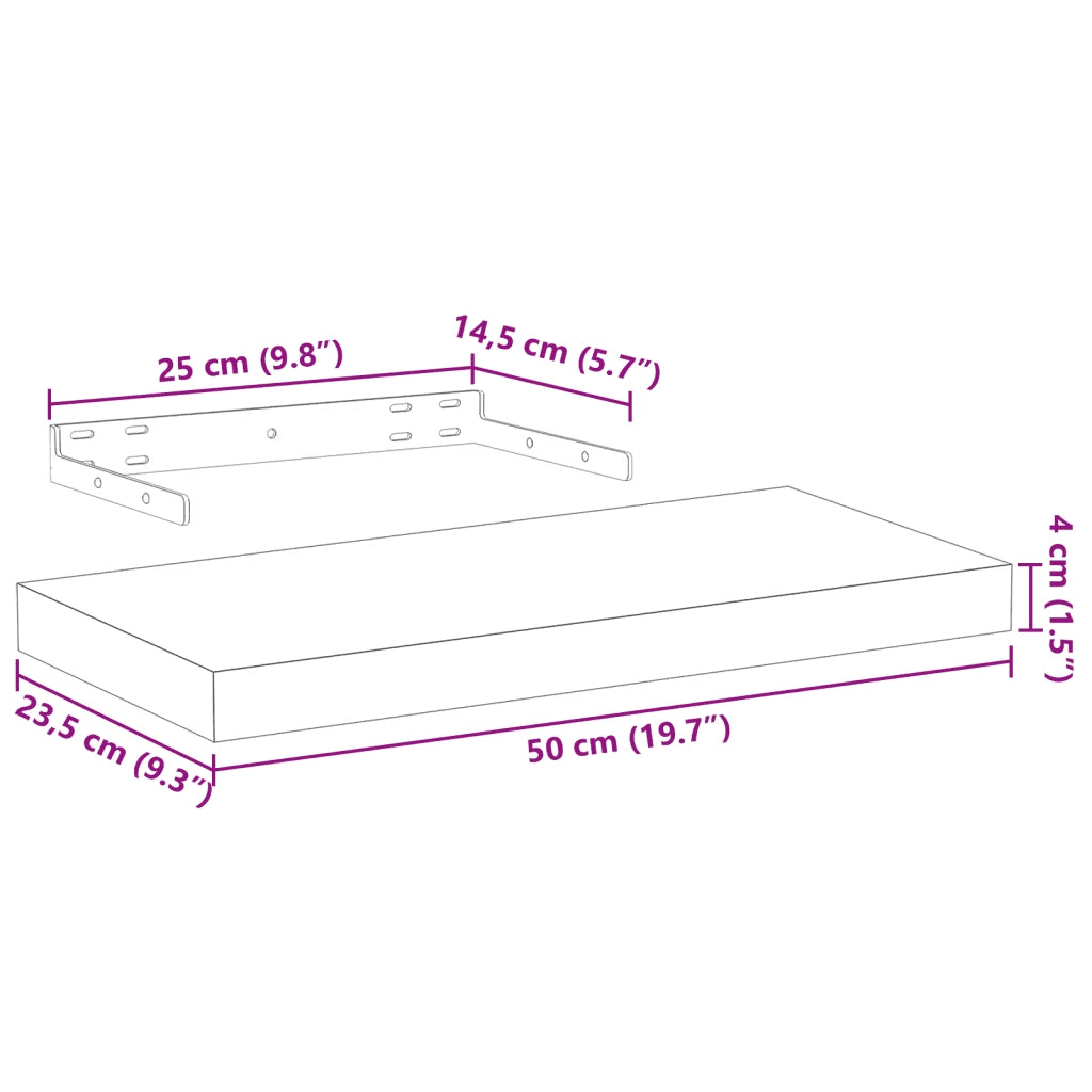 vidaXL Mensole Pensili 2 pz 50x23,5x4 cm in Truciolato