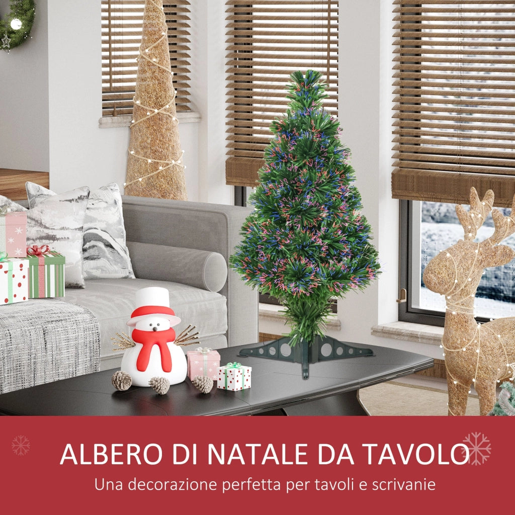 Albero di Natale Artificiale 60 cm 55 Rami con Fibra Ottica Verde