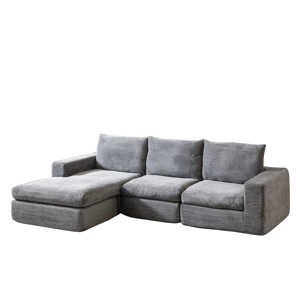 Divano Angolare con Chaise Longue in Velluto a Coste ¨C MINIMAL ¨C 3 Posti, Grigio