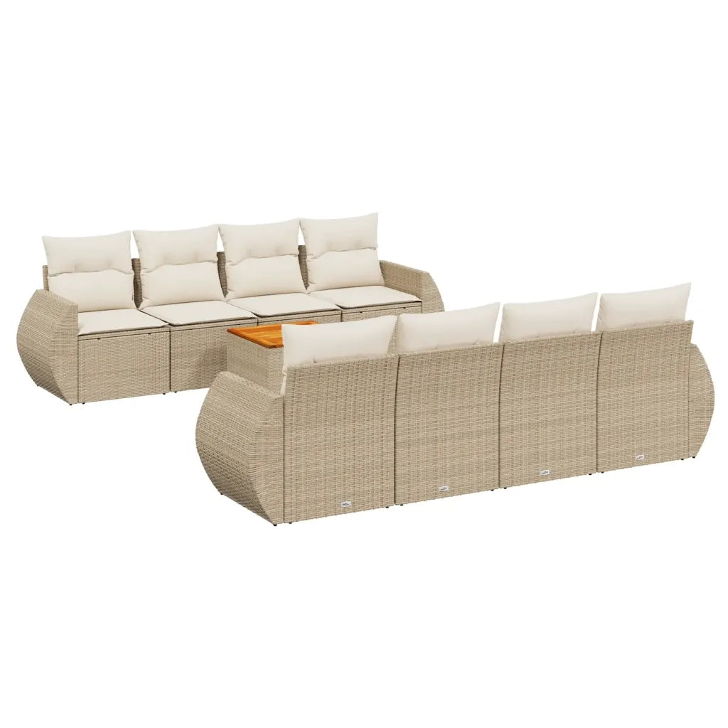Set Divano da Giardino 9 pz con Cuscini Beige in Polyrattan 3257255