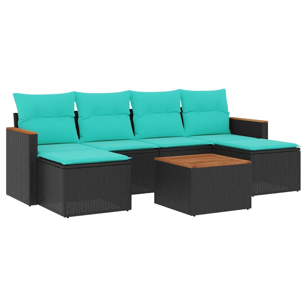 Set Divani da Giardino 7 pz con Cuscini Nero in Polyrattan 3226225
