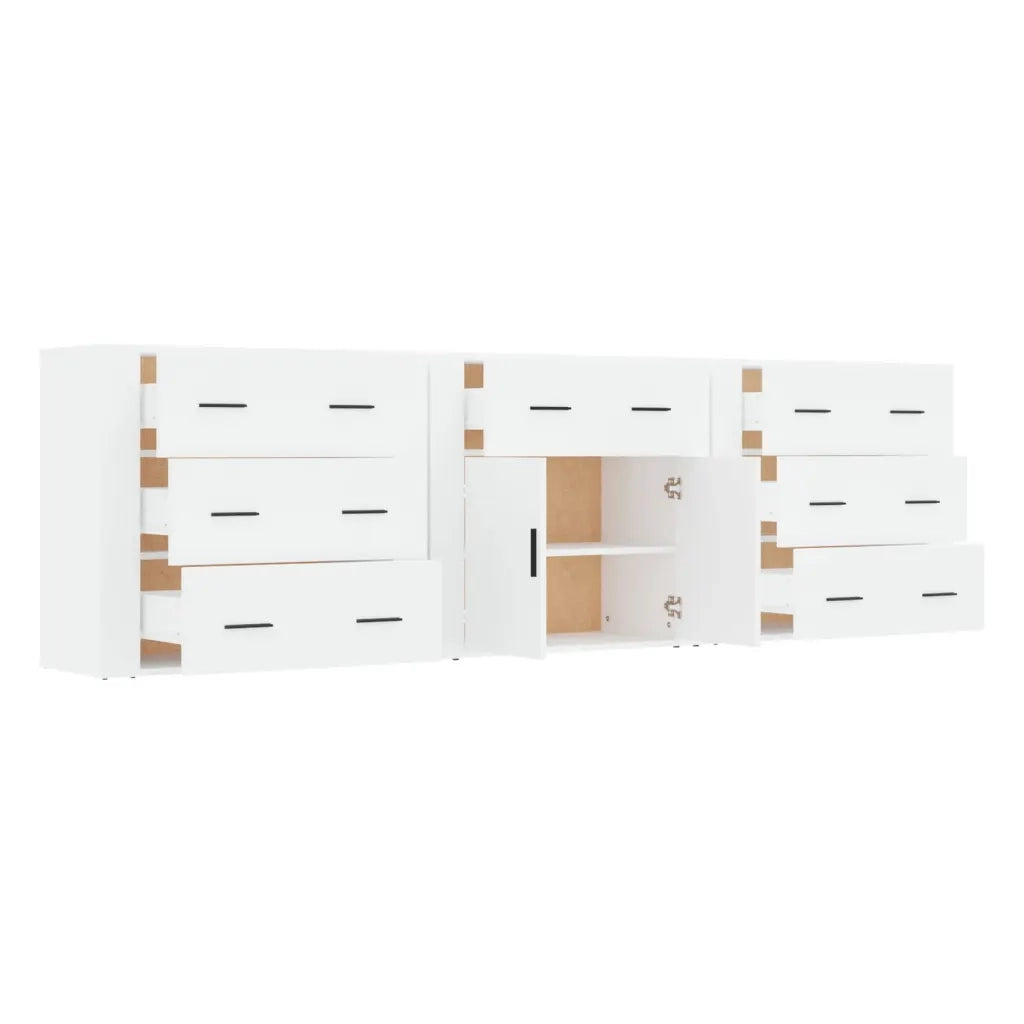 Credenze 3 pz | Madia | Buffet da pranzo | Armadio da pranzo Bianco in Legno Multistrato