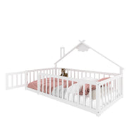 Letto per bambini 90x190 cm; casetta con sponda di sicurezza; legno e MDF; bianco (Senza materasso)