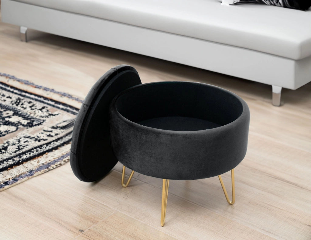 Pouf a scomparto rotonda in velluto trapuntato AKORD CARO colore Nero