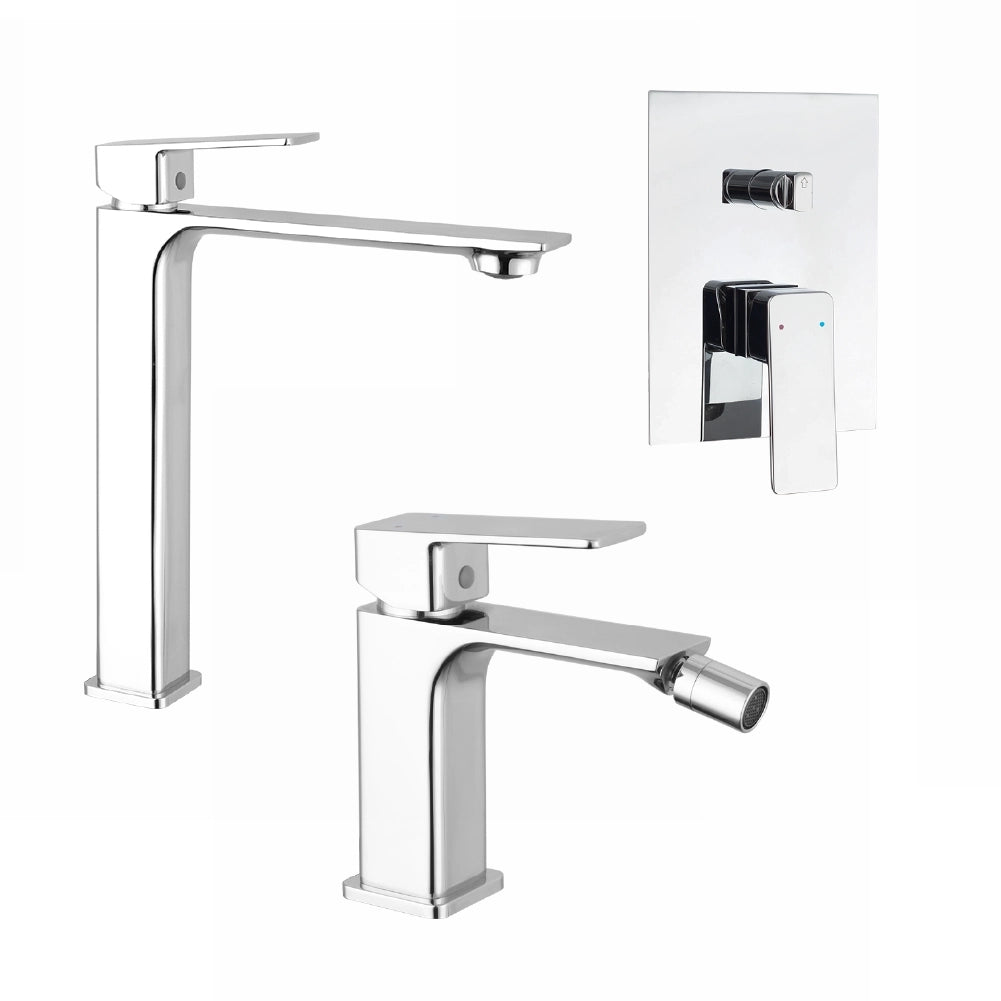 Set miscelatori: lavabo alto bidet senza scarico e incasso doccia c/deviatore cromato | Ingrid