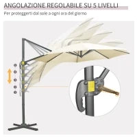 Ombrellone da Giardino Decentrato 3x2.5 m con Angolazione Regolabile e Girevole a 360°, Crema