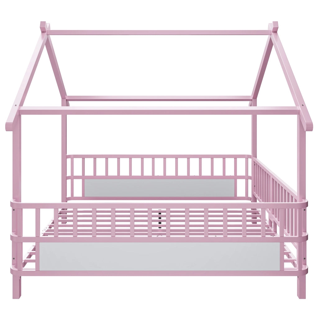 Letto per bambini in metallo con design a casetta 140 x 200 cm, rosa