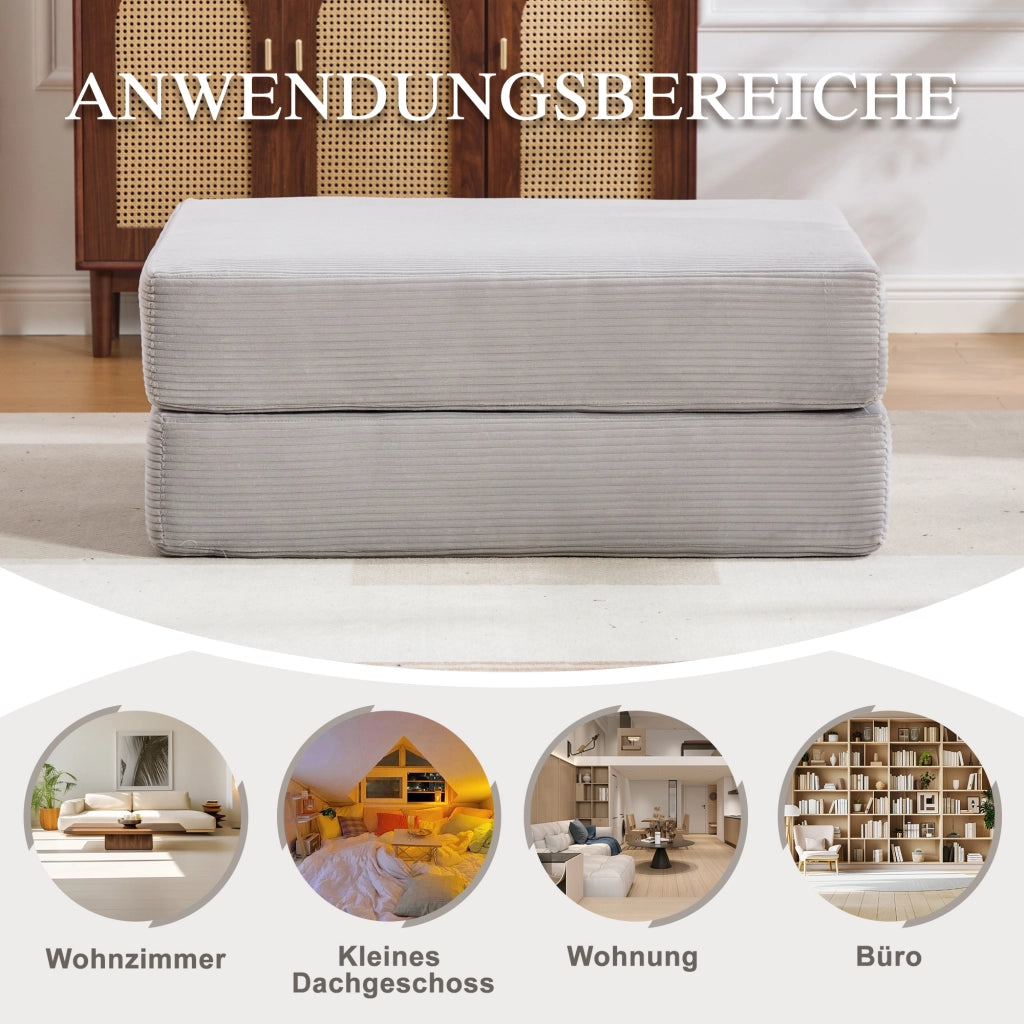 POUF letto pieghevole 109x190 cm in velluto a coste grigio chiaro