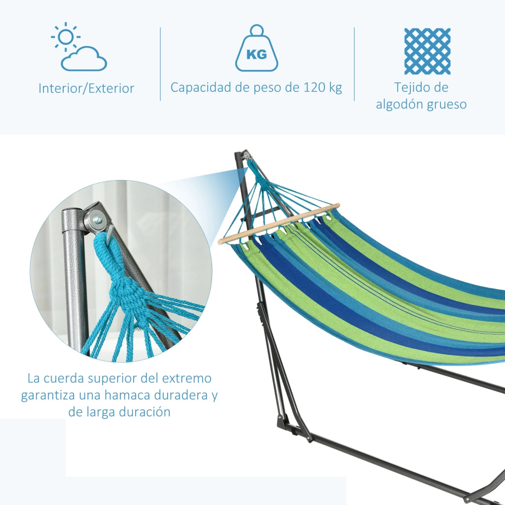 Amaca con Tendaio Pieghevole 2 in 1 ¨C zephmum ¨C 270x100x94 cm Blu e Verde