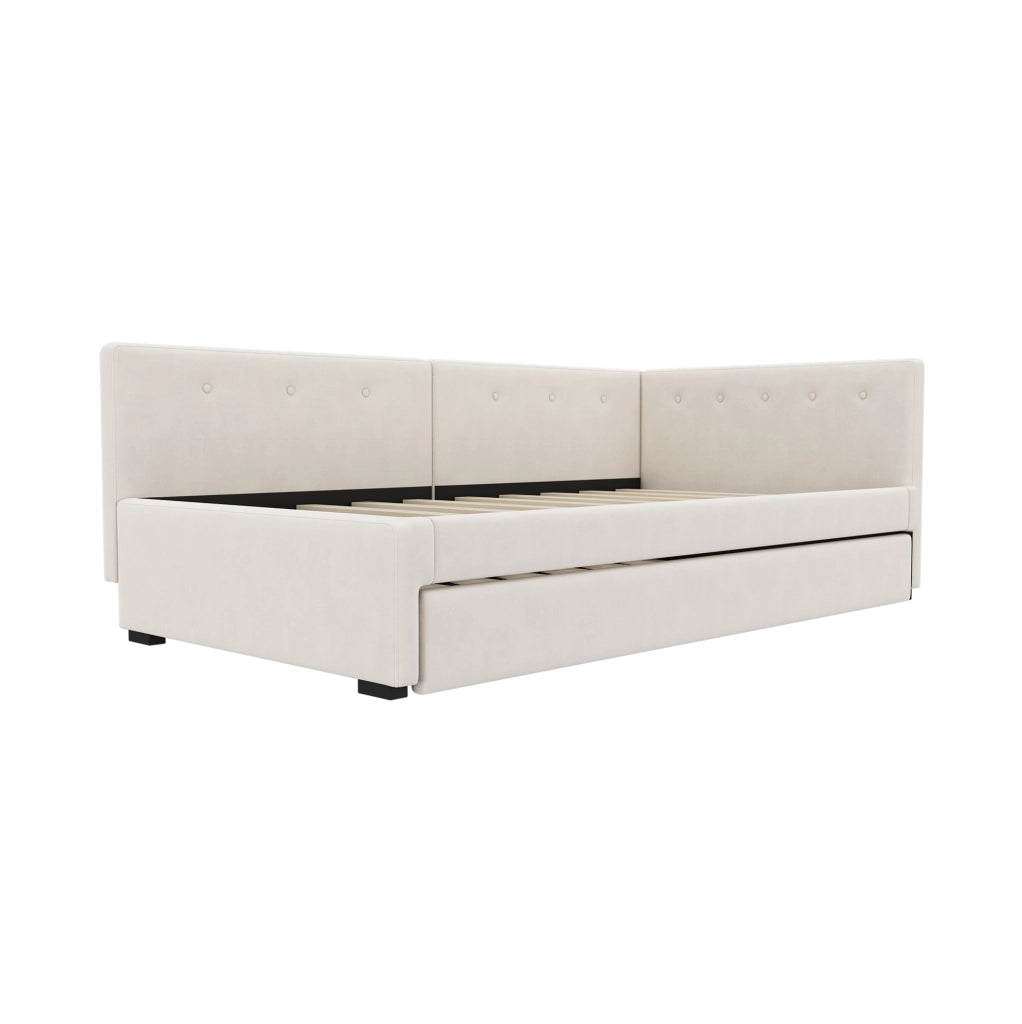 Letto singolo 90x200 cm con letto estraibile; velluto Beige chiaro