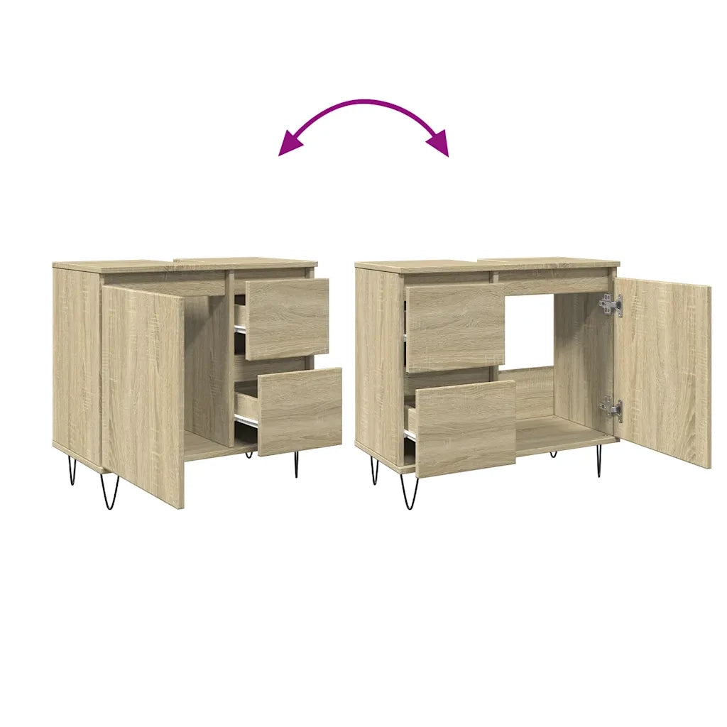 Mobile da bagno con ampi scomparti e gambe in ferro in stile industriale 65 x 33 x 60 cm in legno di rovere Sonoma 02_0049720