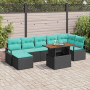Set da Pranzo per Giardino con cuscino 8 pcs Nero e Verde acqua