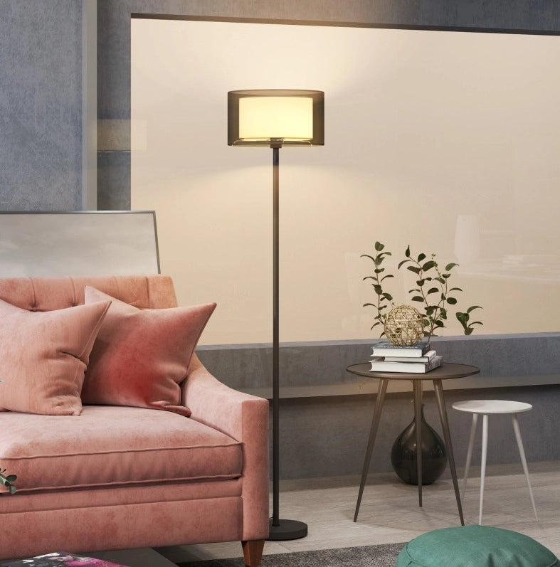 Lampada da terra ULEVR ?33x152,5 cm con paralume in tessuto bicolore e interruttore a pedale, nera