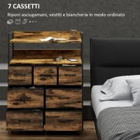 Cassettiera 7 Cassetti Rimovibili con 2 Ripiani Industriale in Legno e Acciaio, 79x29x101 cm, Marrone e Nero