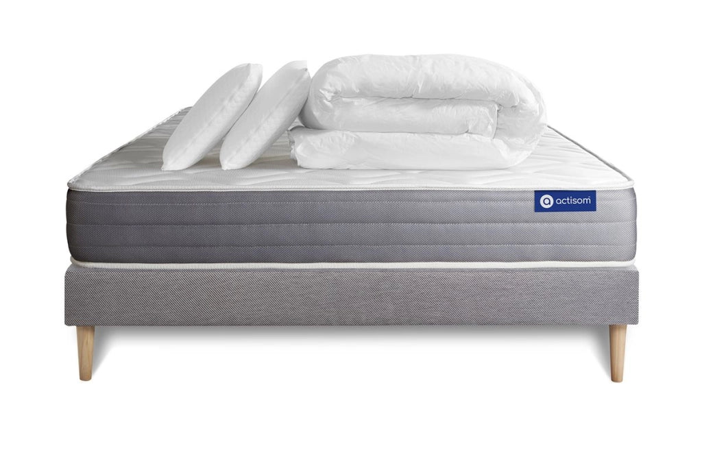 Pacchetto letto completo - Materasso 200x200cm + Box spring con doghe (kit) + 2 cuscini + Piumino - Actimemo Dream