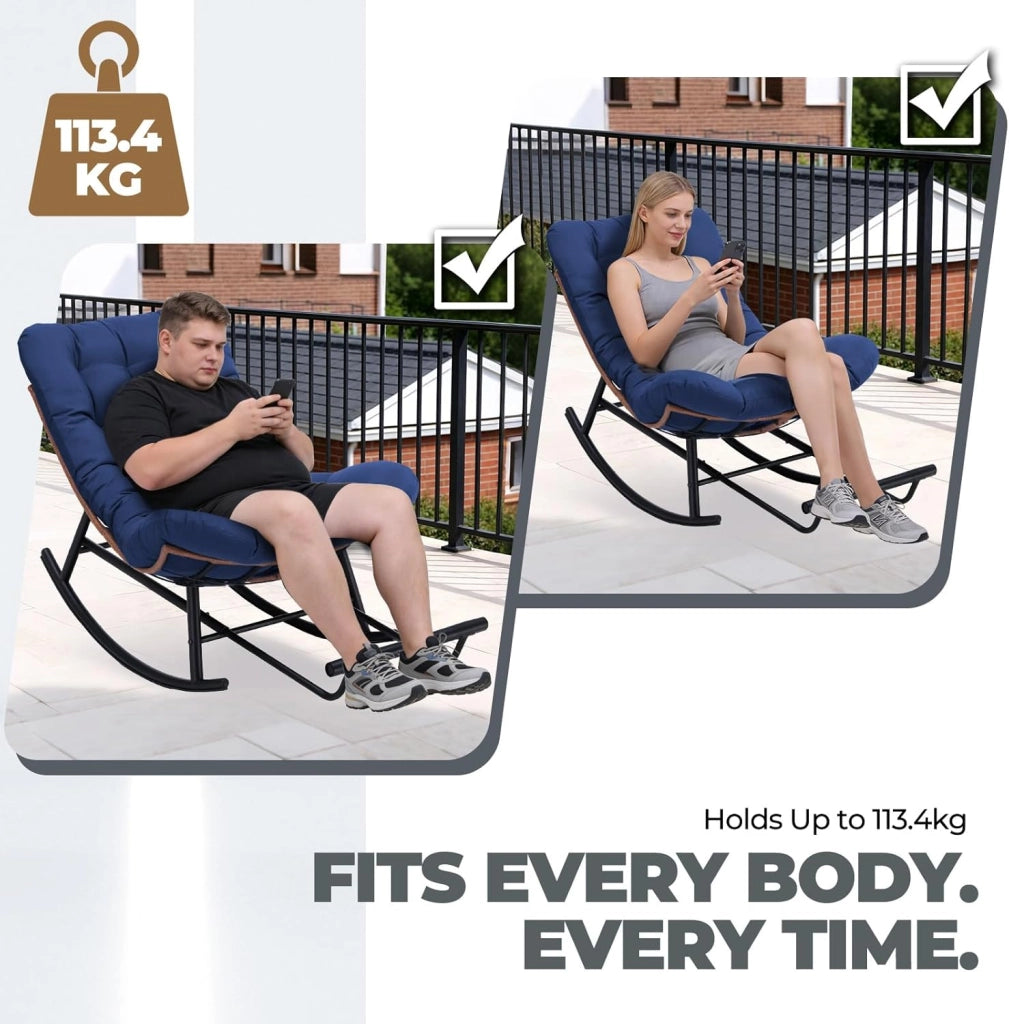 Sedia a dondolo grande con cuscino extra spesso, comoda seduta lounge per interni ed esterni, soggiorno, terrazza, giardino, veranda (blu)