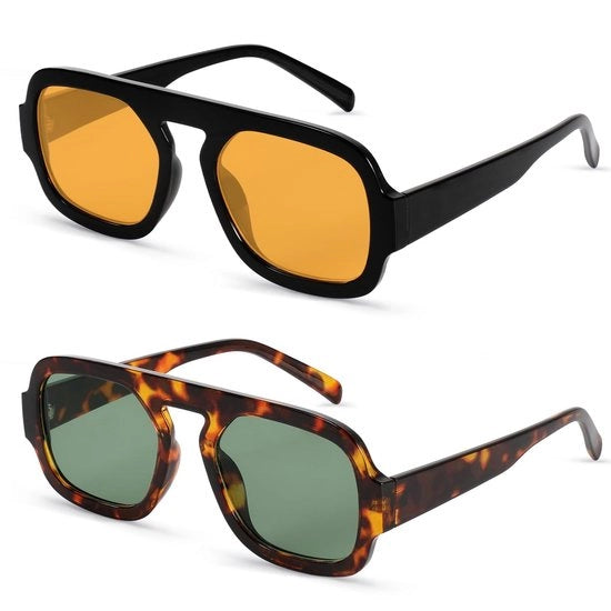 Occhiali da sole con protezione UV al 100% - Occhiali da sole vintage - Occhiali da sole retro - Leggeri - 2 pezzi - Struttura in PC di alta qualità
